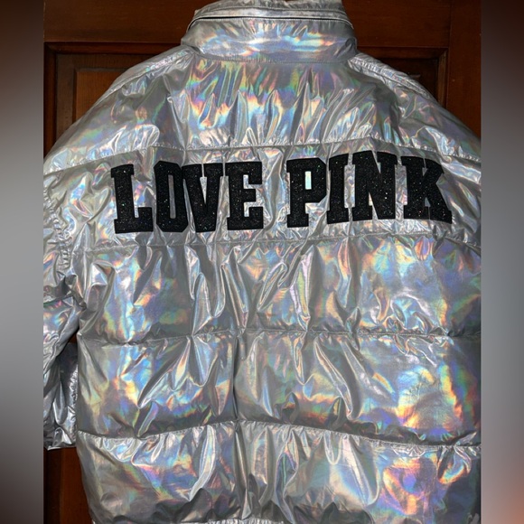 Rare Victoria’s Secret Pink Rainbow Iridescent Puffer Coat Size Large ON HOLD - Picture 2 of 8